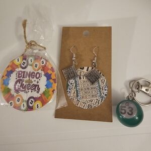 Colorful Bingo Queen Keychain and Earrings Set
